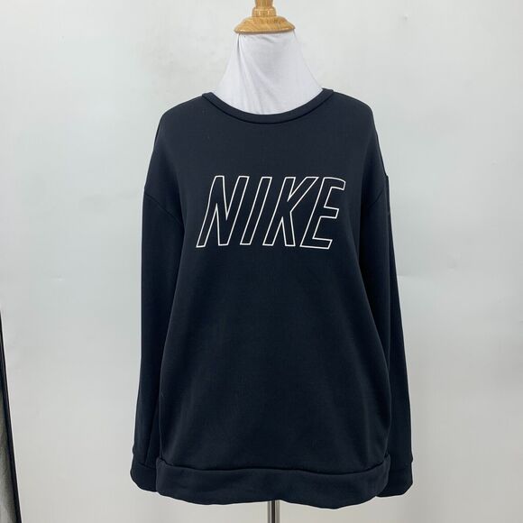 Nike Sweatshirt Women XS Extra Small Black Therma Fleece Training Crew Neck Logo - Picture 2 of 15